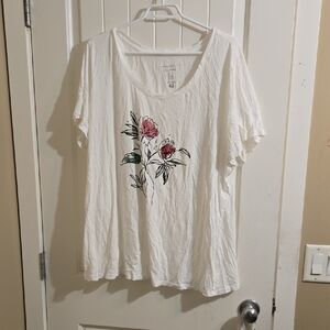 In Every Story Boyfriend Floral Print White T-Shirt Cotton Blend Plus size 2x